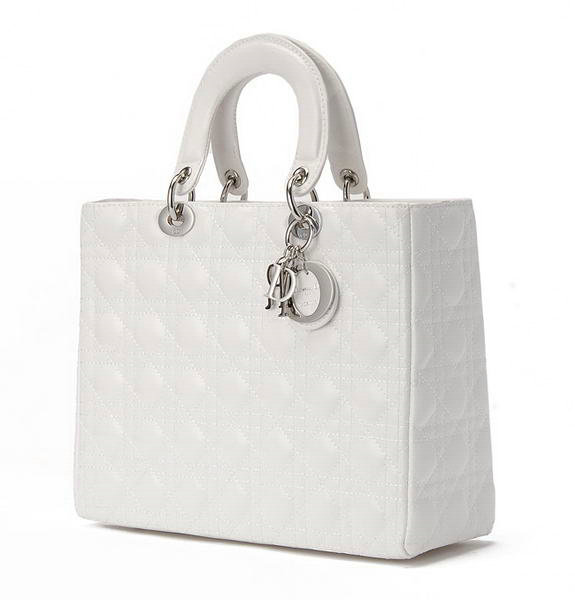 replica jumbo lady dior patent leather bag 6322 white with silver